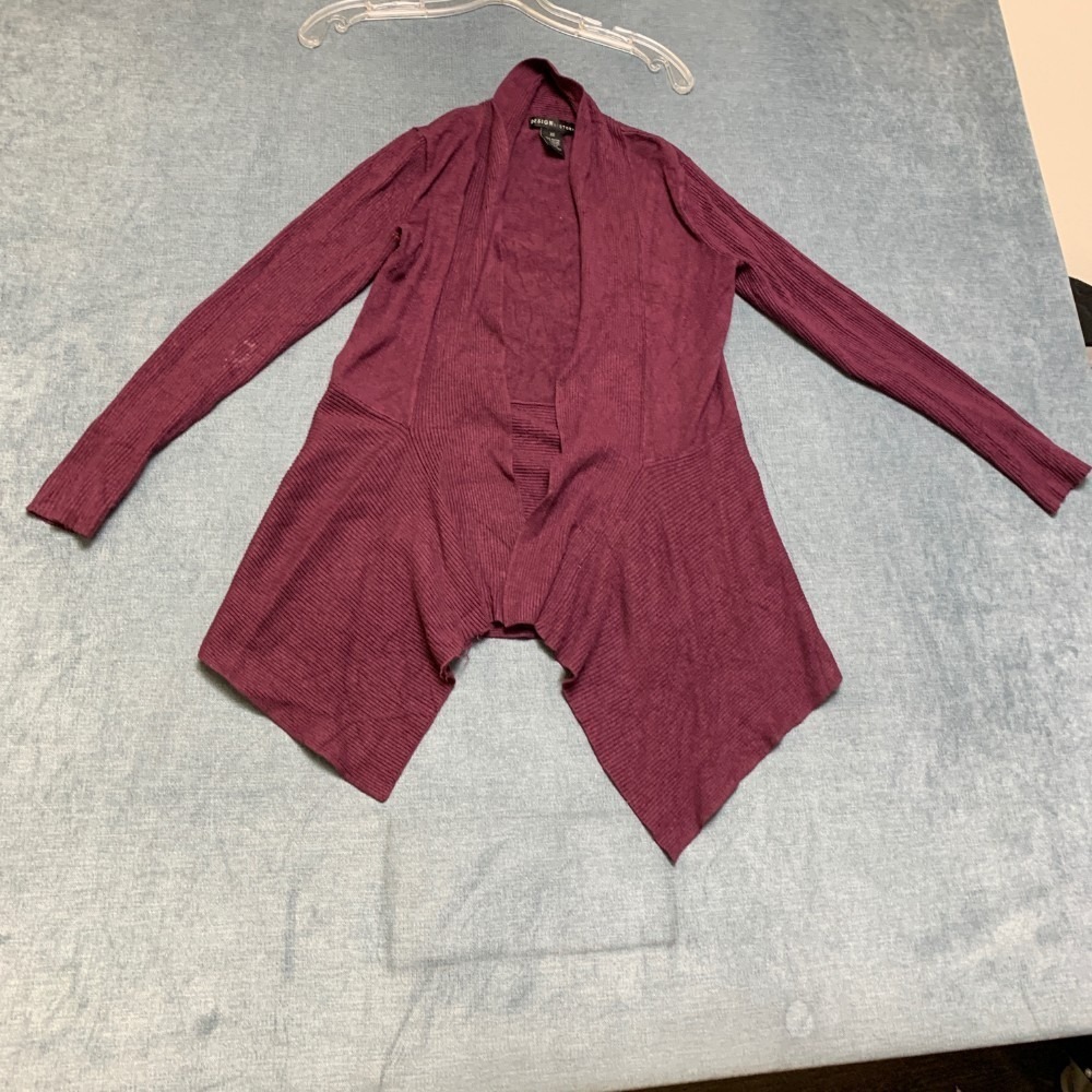 Design History Knit Cardigan Sweater Womens XS Burgundy Open Front Shawl Collar